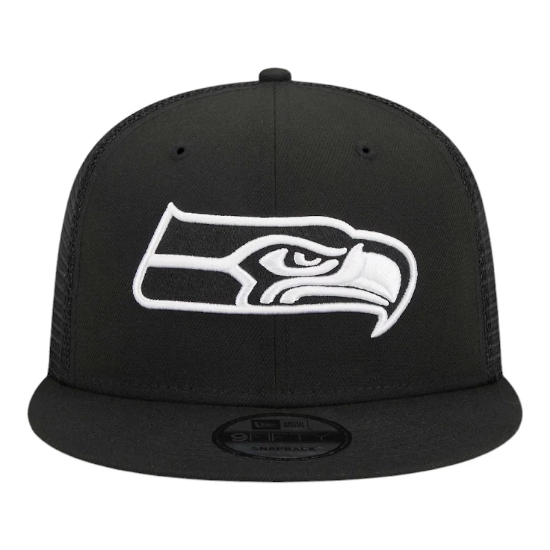Seattle Seahawks Black and White Trucker Mesh New Era 9FIFTY Snapback Hat