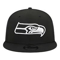 Seattle Seahawks Black and White Trucker Mesh New Era 9FIFTY Snapback Hat