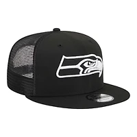 Seattle Seahawks Black and White Trucker Mesh New Era 9FIFTY Snapback Hat