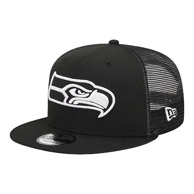 Seattle Seahawks Black and White Trucker Mesh New Era 9FIFTY Snapback Hat
