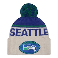 Seattle Seahawks 2024 NFL Sideline Historic Pom Cuffed Knit Beanie Hat