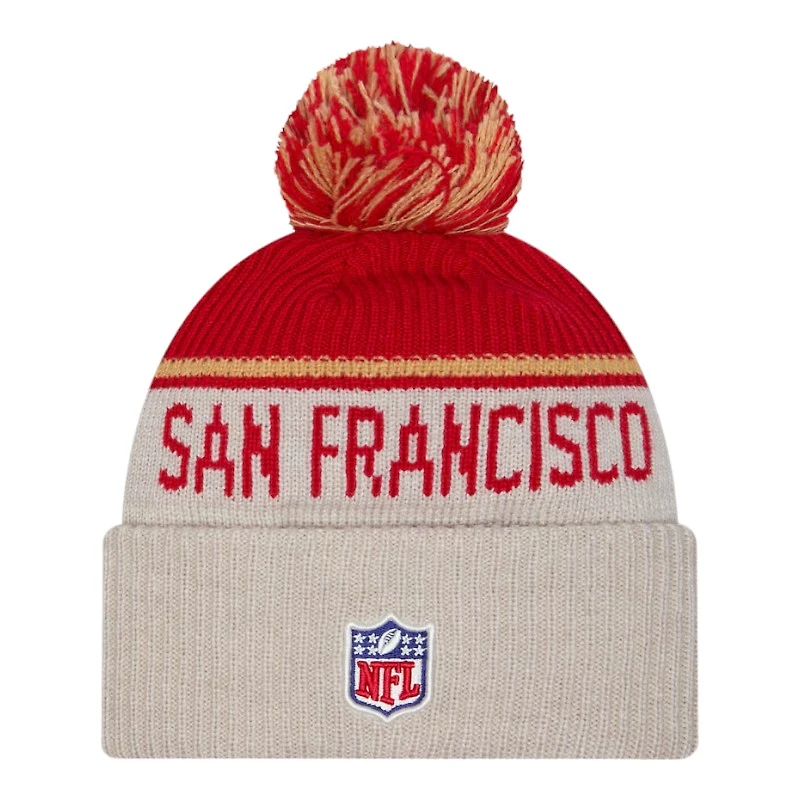 San Francisco 49ers 2024 NFL Sideline Historic Pom Cuffed Knit Beanie Hat