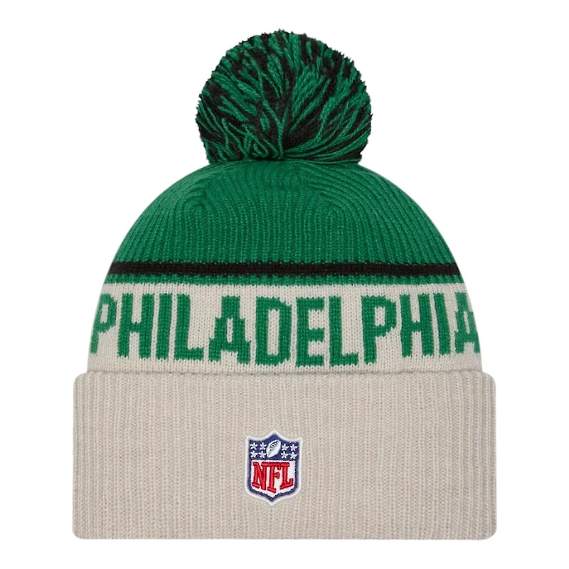 Philadelphia Eagles 2024 NFL Sideline Historic Pom Cuffed Knit Beanie Hat