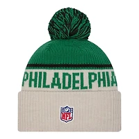Philadelphia Eagles 2024 NFL Sideline Historic Pom Cuffed Knit Beanie Hat