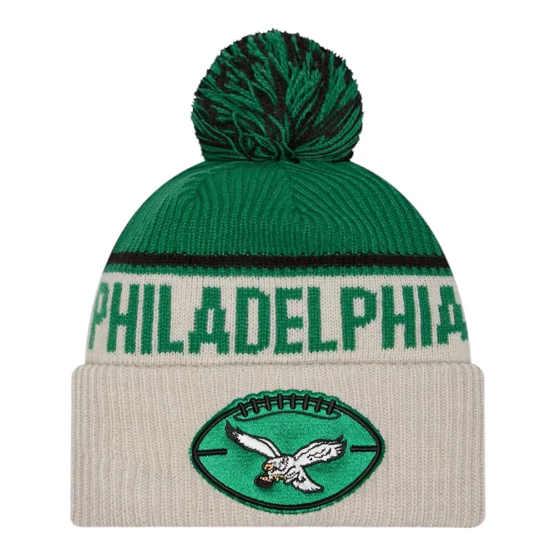 Philadelphia Eagles 2024 NFL Sideline Historic Pom Cuffed Knit Beanie Hat