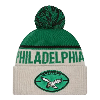 Philadelphia Eagles 2024 NFL Sideline Historic Pom Cuffed Knit Beanie Hat