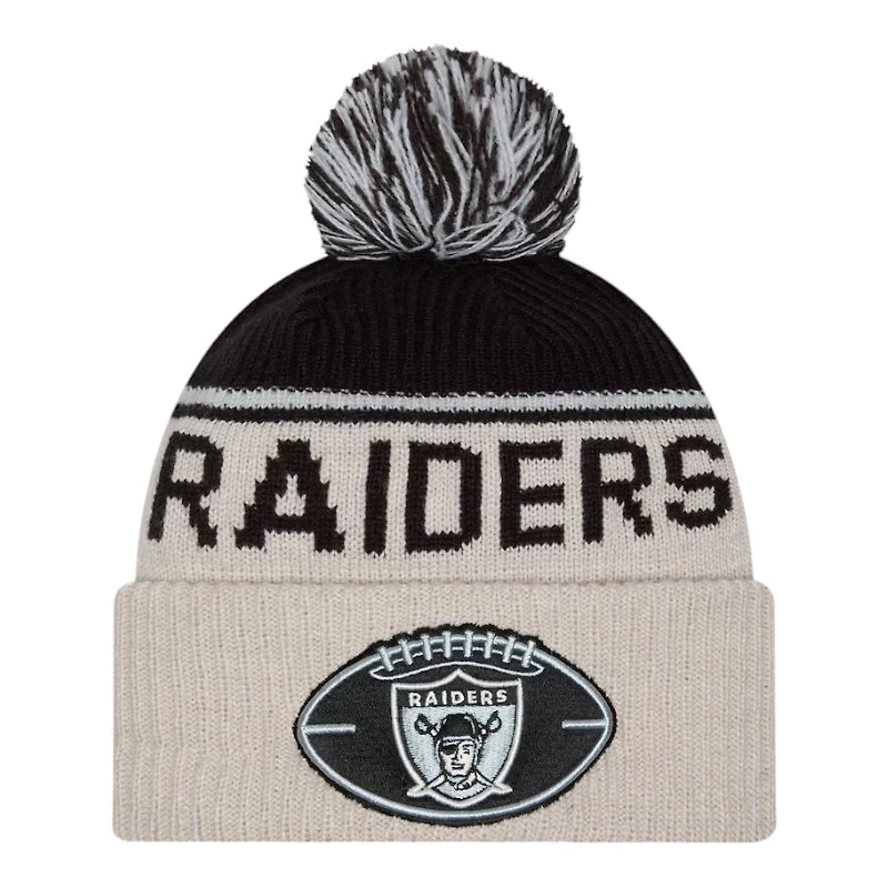 Las Vegas Raiders 2024 NFL Sideline Historic Pom Cuffed Knit Beanie Hat