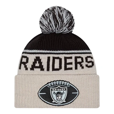 Las Vegas Raiders 2024 NFL Sideline Historic Pom Cuffed Knit Beanie Hat