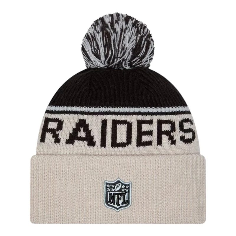 Las Vegas Raiders 2024 NFL Sideline Historic Pom Cuffed Knit Beanie Hat