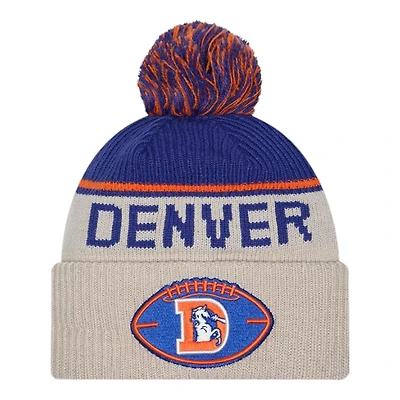 Denver Broncos 2024 NFL Sideline Historic Pom Cuffed Knit Beanie Hat
