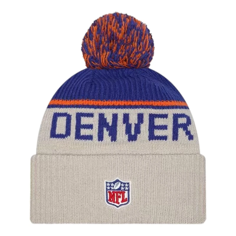 Denver Broncos 2024 NFL Sideline Historic Pom Cuffed Knit Beanie Hat