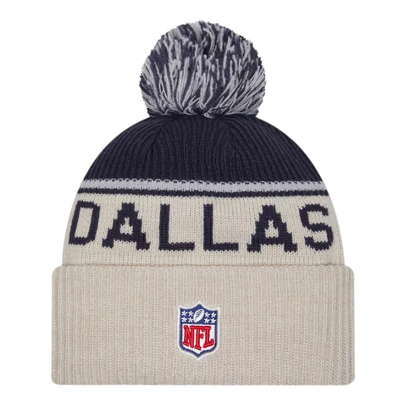 Dallas Cowboys 2024 NFL Sideline Historic Pom Cuffed Knit Beanie Hat