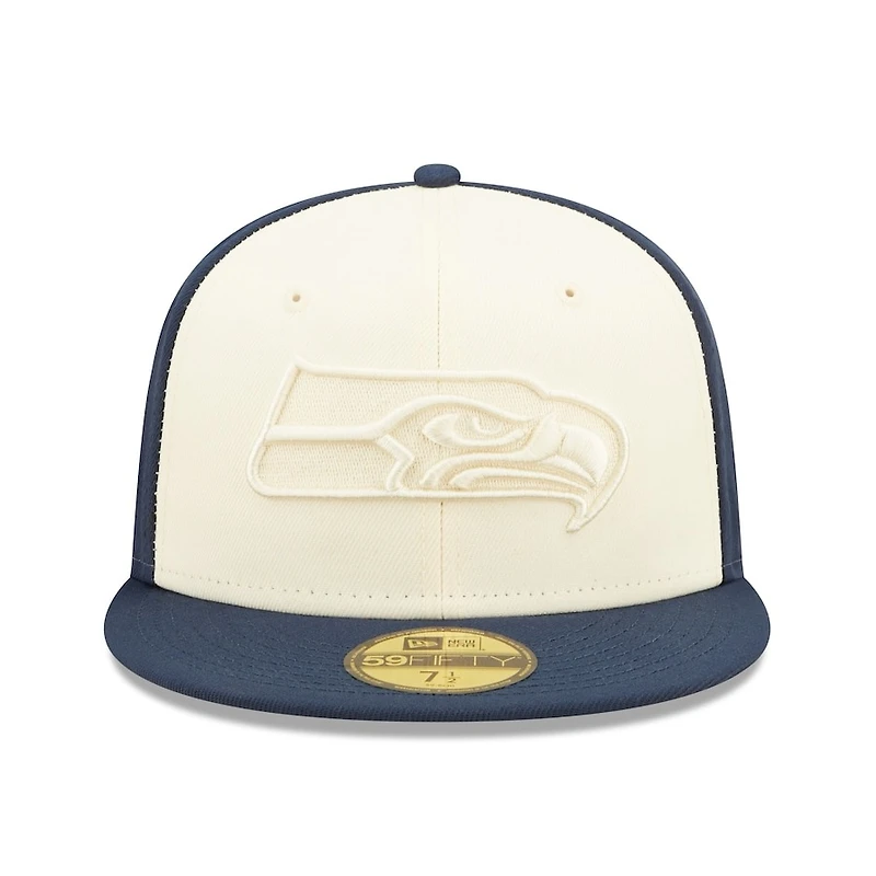 Seattle Seahawks Chrome and Navy Tonal Super Bowl XLVIII Patch Gray UV New Era 59FIFTY Fitted Hat