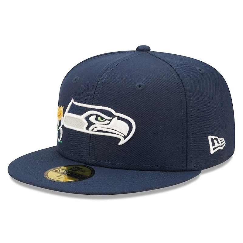Seattle Seahawks Navy SB XLVIII Champs Patch Gray UV New Era 59FIFTY Fitted Hat