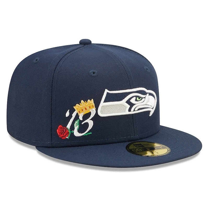 Seattle Seahawks Navy SB XLVIII Champs Patch Gray UV New Era 59FIFTY Fitted Hat