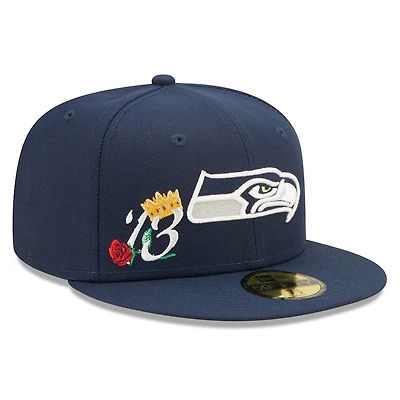 Seattle Seahawks Navy SB XLVIII Champs Patch Gray UV New Era 59FIFTY Fitted Hat