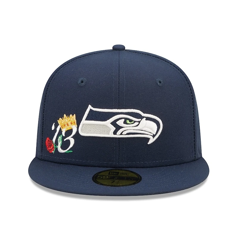 Seattle Seahawks Navy SB XLVIII Champs Patch Gray UV New Era 59FIFTY Fitted Hat