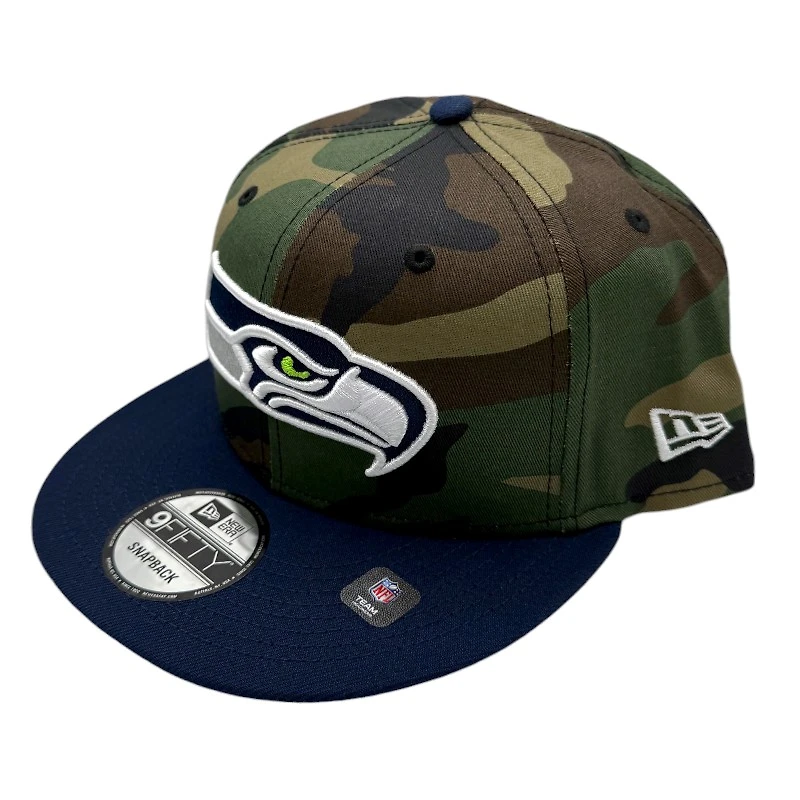 Seattle Seahawks Woodland Camo and Navy Gray UV New Era 9FIFTY Snapback Hat