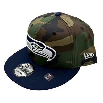 Seattle Seahawks Woodland Camo and Navy Gray UV New Era 9FIFTY Snapback Hat