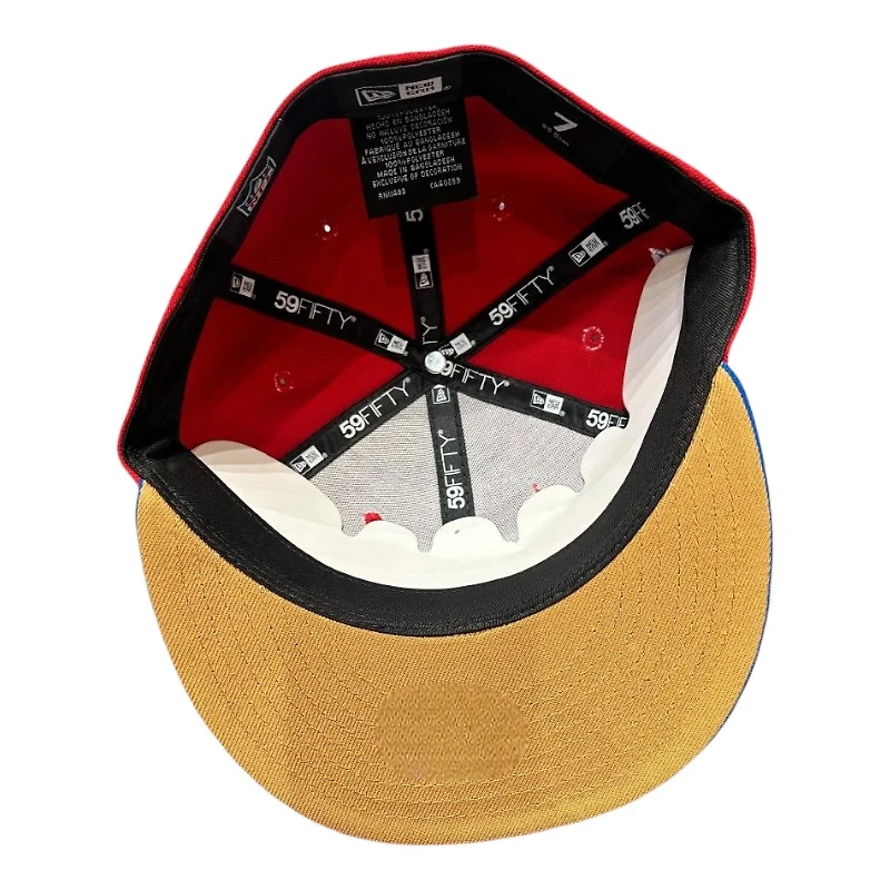 Las Vegas Raiders Red and Royal Blue Two Tone Pro Bowl Patch Gold UV New Era 59FIFTY Fitted Hat