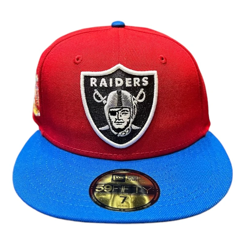 Las Vegas Raiders Red and Royal Blue Two Tone Pro Bowl Patch Gold UV New Era 59FIFTY Fitted Hat