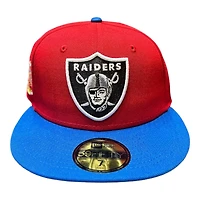 Las Vegas Raiders Red and Royal Blue Two Tone Pro Bowl Patch Gold UV New Era 59FIFTY Fitted Hat