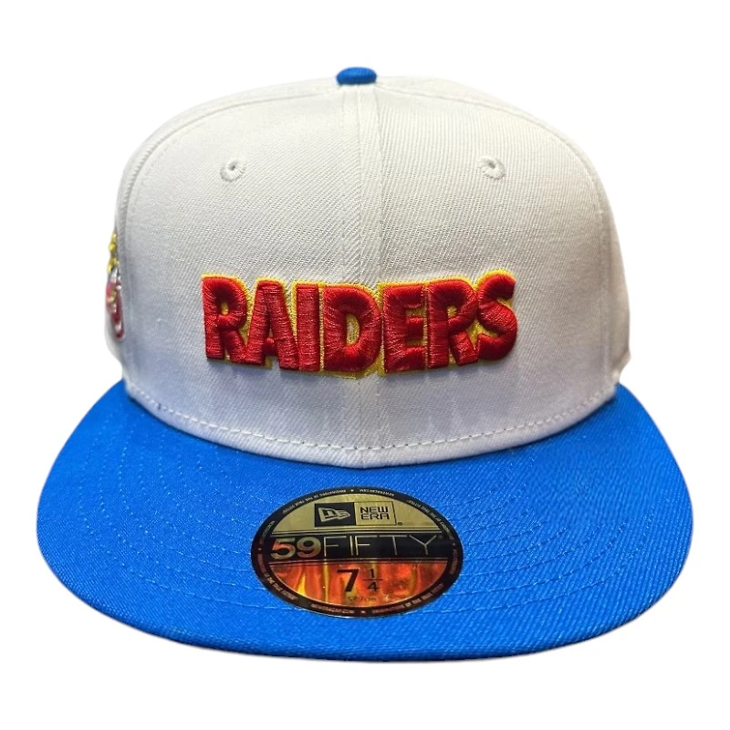 Las Vegas Raiders Optic White and Blue 1998 Draft Patch Red UV New Era 59FIFTY Fitted Hat