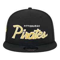Pittsburgh Pirates Black Script Wordmark Logo Patch New Era 9FIFTY Snapback Hat
