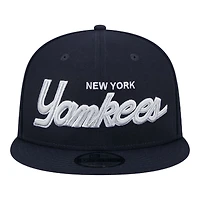 New York Yankees Navy Script Wordmark Logo Patch New Era 9FIFTY Snapback Hat