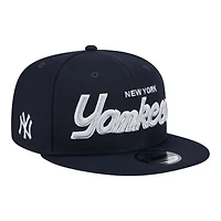 New York Yankees Navy Script Wordmark Logo Patch New Era 9FIFTY Snapback Hat