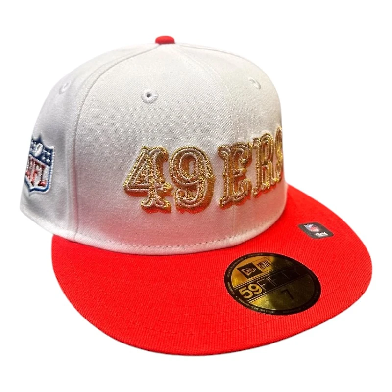 San Francisco 49ers Optic White and Red NFL Shield Patch Kelly Green UV New Era 59FIFTY Fitted Hat