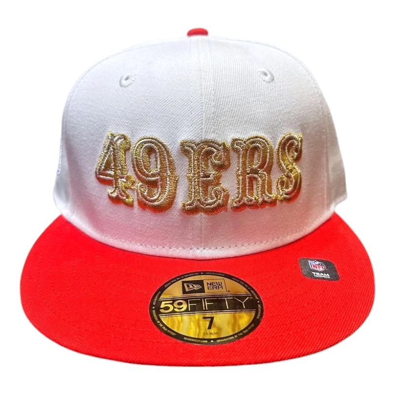 San Francisco 49ers Optic White and Red NFL Shield Patch Kelly Green UV New Era 59FIFTY Fitted Hat