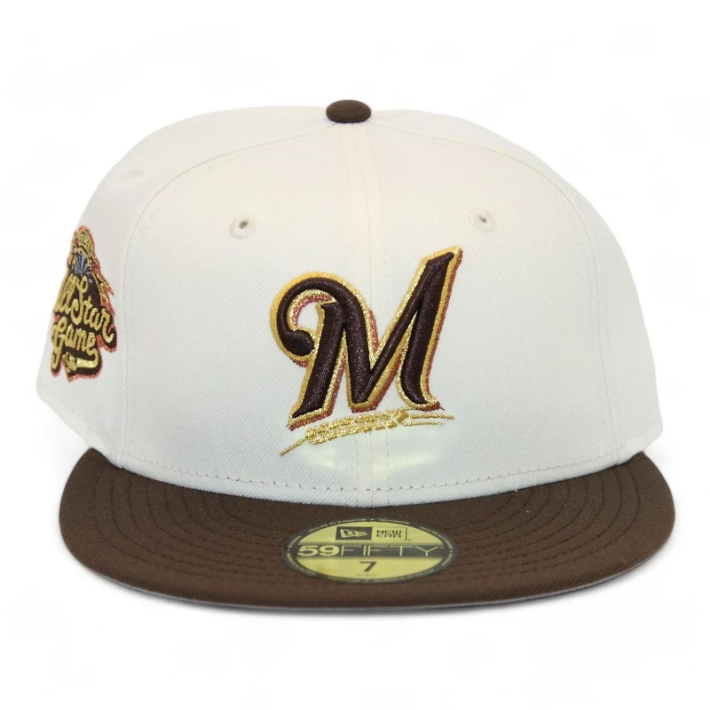 Milwaukee Brewers Cream and Brown "DPM FittedHat Pack" 2002 All Star Game Patch Gray UV New Era 59Fifty Fitted Hat