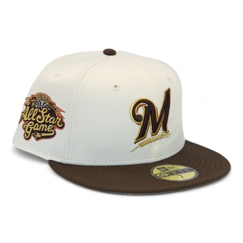 Milwaukee Brewers Cream and Brown "DPM FittedHat Pack" 2002 All Star Game Patch Gray UV New Era 59Fifty Fitted Hat