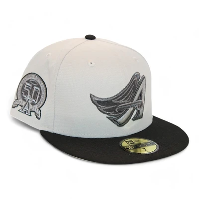 Los Angeles Angels Stone and Black "DPM FittedHat Pack" 50th Anniversary Patch Gray UV New Era 59Fifty Fitted Hat