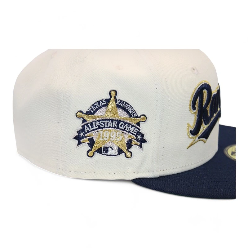Texas Rangers Cream and Navy "Roman Brims Pack" 1995 All Star Game Patch Green UV New Era 59Fifty Fitted Hat