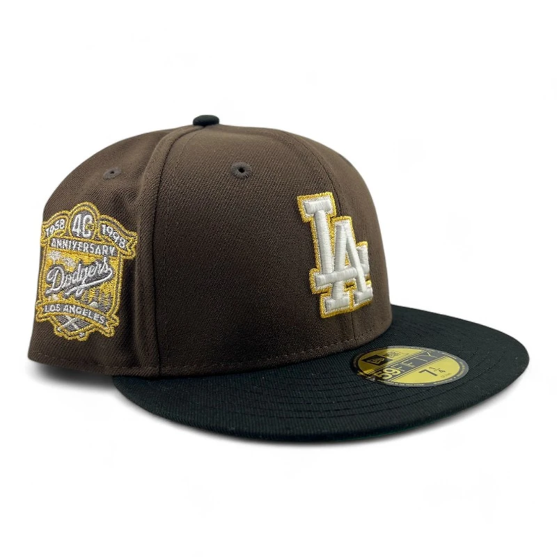 Los Angeles Dodgers Burnt Wood and Black 40th Anni Patch Green UV New Era 59FIFTY Fitted Hat
