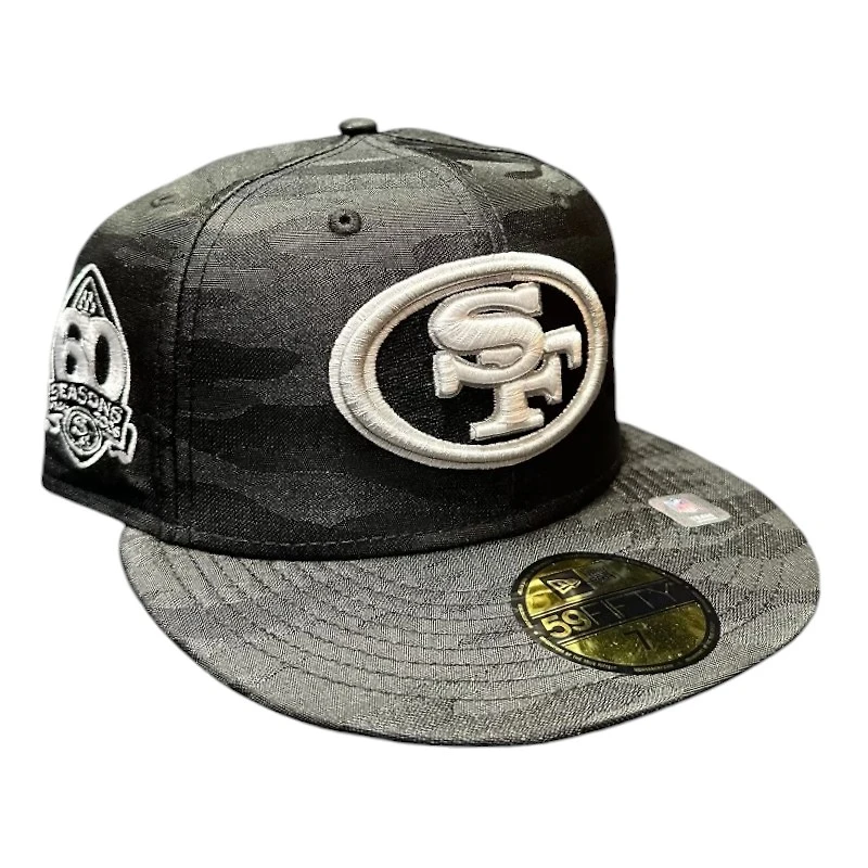 San Francisco 49ers Black Camo 60 Seasons Patch Gray UV New Era 59FIFTY Fitted Hat