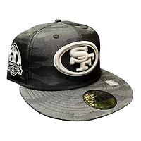 San Francisco 49ers Black Camo 60 Seasons Patch Gray UV New Era 59FIFTY Fitted Hat