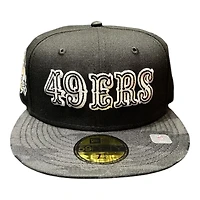 San Francisco 49ers Black and Camo Saloon Wordmark 60 Seasons Patch Gray UV New Era 59FIFTY Fitted Hat