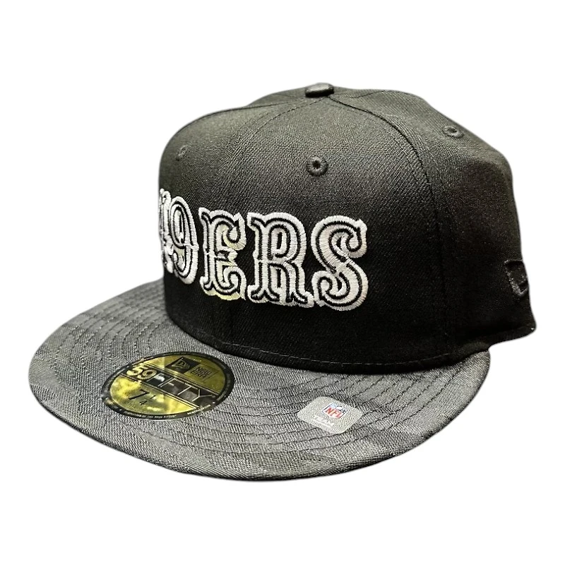 San Francisco 49ers Black and Camo Saloon Wordmark 60 Seasons Patch Gray UV New Era 59FIFTY Fitted Hat