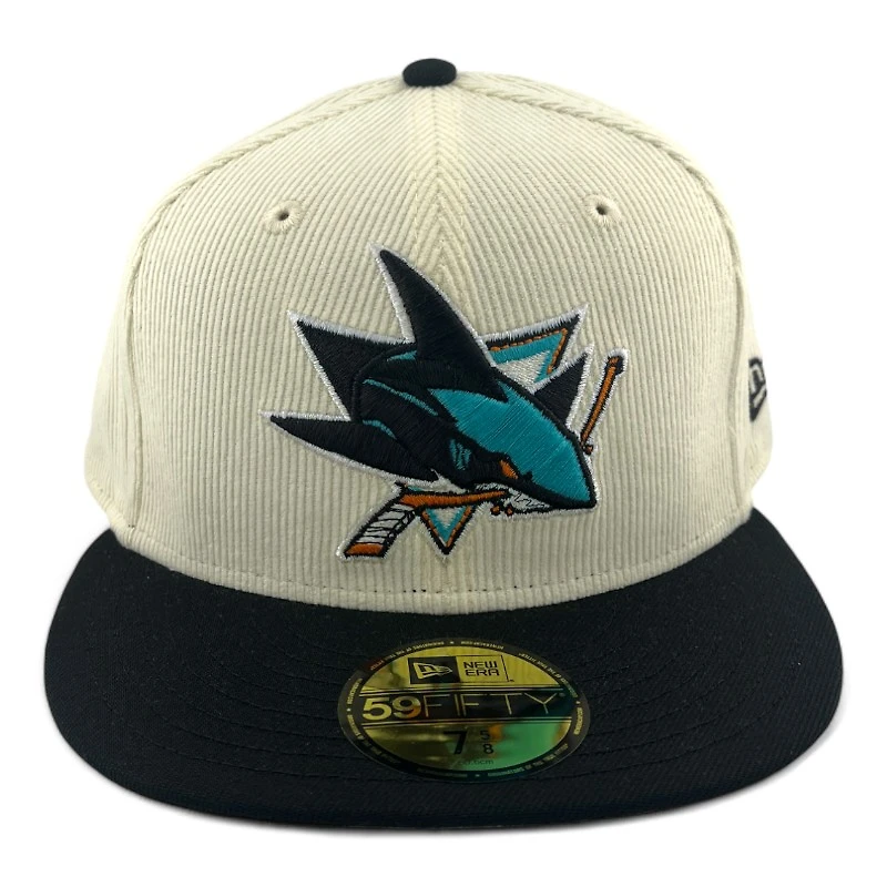 San Jose Sharks Chrome Corduroy with Metallic Stitching "Puck Drop" Gray UV NHL New Era 59FIFTY Fitted Hat