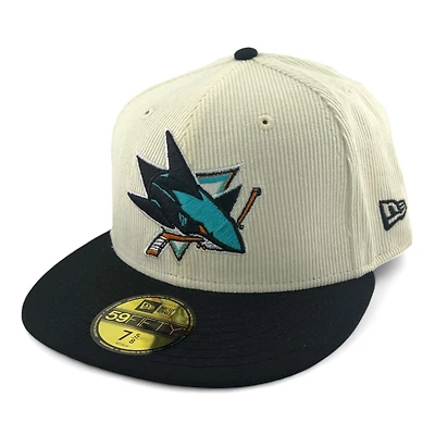 San Jose Sharks Chrome Corduroy with Metallic Stitching "Puck Drop" Gray UV NHL New Era 59FIFTY Fitted Hat