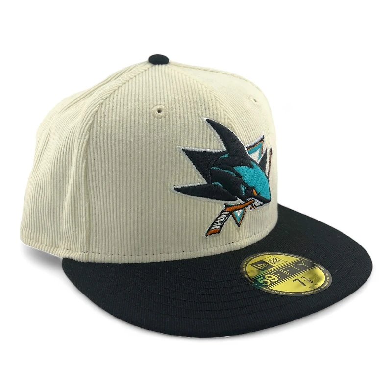 San Jose Sharks Chrome Corduroy with Metallic Stitching "Puck Drop" Gray UV NHL New Era 59FIFTY Fitted Hat