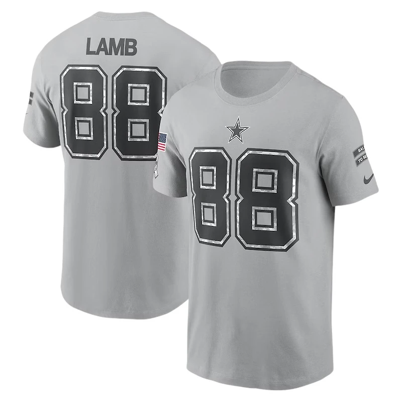 Dallas Cowboys CeeDee Lamb Gray 2024 Salute To Service Nike Name & Number T-Shirt