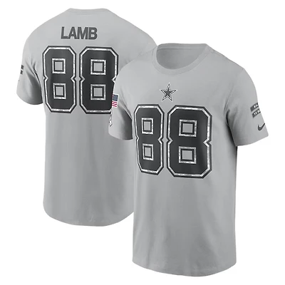 Dallas Cowboys CeeDee Lamb Gray 2024 Salute To Service Nike Name & Number T-Shirt