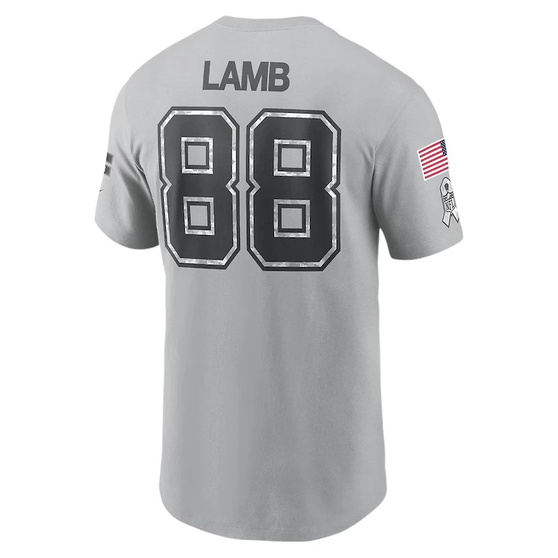 Dallas Cowboys CeeDee Lamb Gray 2024 Salute To Service Nike Name & Number T-Shirt