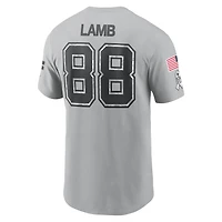Dallas Cowboys CeeDee Lamb Gray 2024 Salute To Service Nike Name & Number T-Shirt