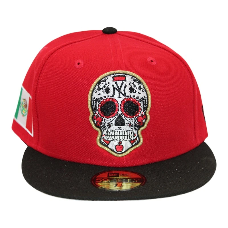 New York Yankees Red and Black Sugar Skull Logo "DPM Pack" Mexico Flag Patch Gray UV Era 59Fifty Fitted Hat
