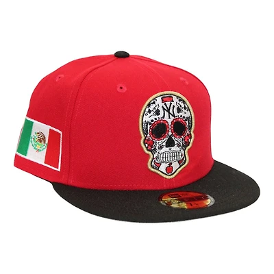 New York Yankees Red and Black Sugar Skull Logo "DPM Pack" Mexico Flag Patch Gray UV Era 59Fifty Fitted Hat